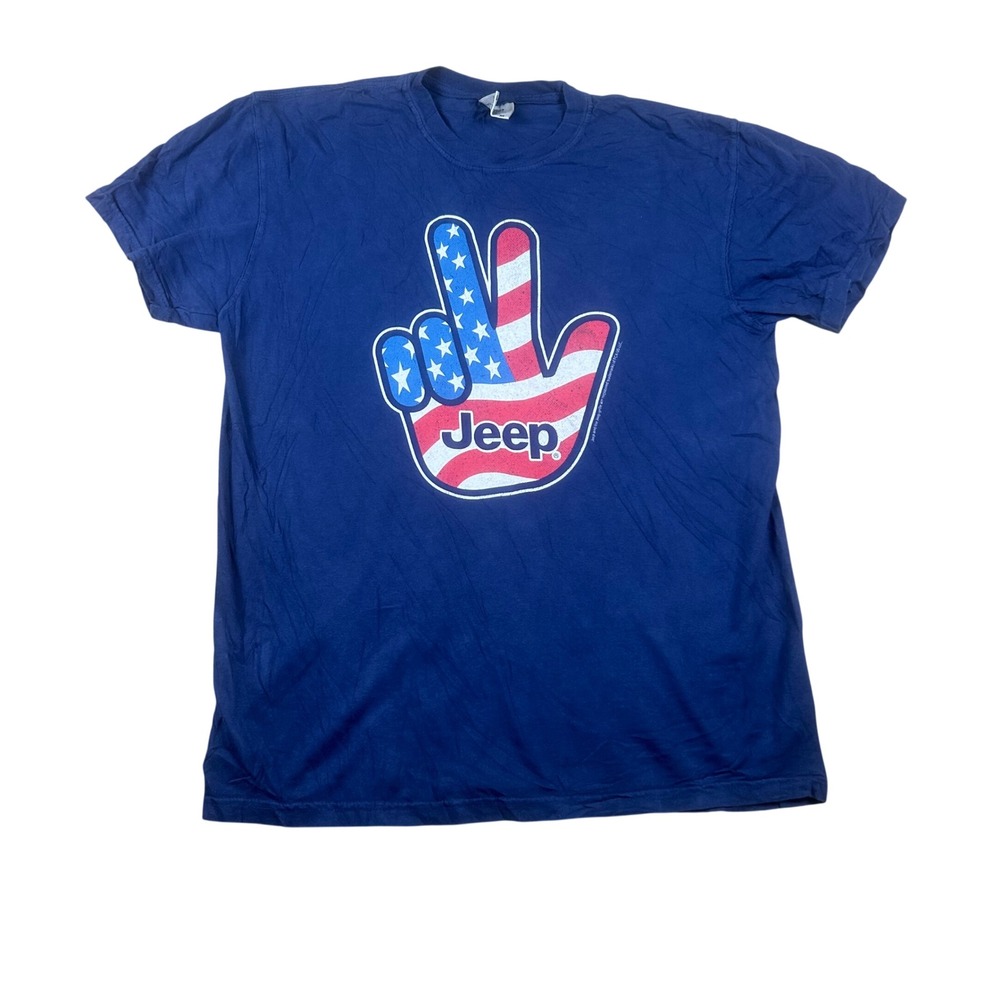 Comfort Colors Jeep Peace Sign Americana Navy Blue Graphic T-Shirt Medium M